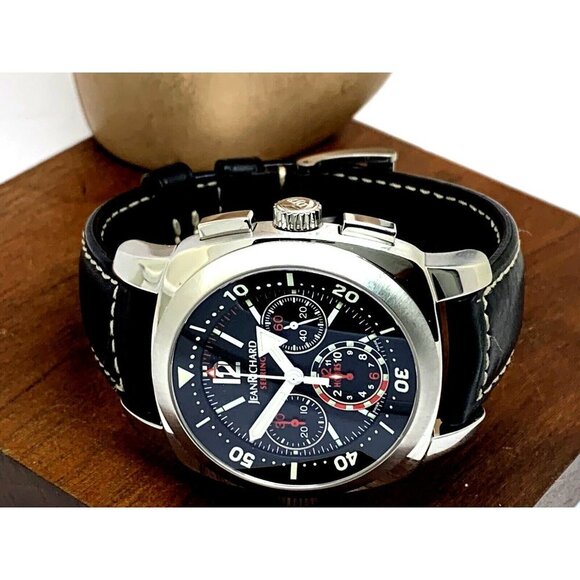 Jean Richard Men's Watch Sebring 25030 Swiss Automatic Black Dial Leather Band - Picture 9 of 13